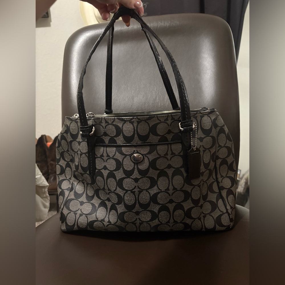 Coach Black and Gray Peyton Signature Tote Bag- Double zip